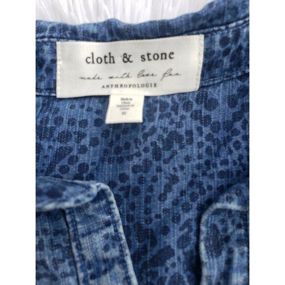 CLOTH & STONE Chambray Shirt Dress XS Blue Button Front Anthropologie Pockets - Picture 6 of 10